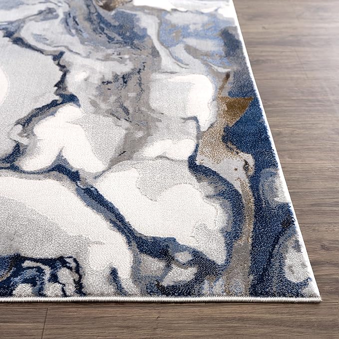 Abani Rugs Abstract Design 2' 6" x 6' Bedroom Rug - Grey, Brown & Blue Modern Multi-Dimensional Washable Area Rug