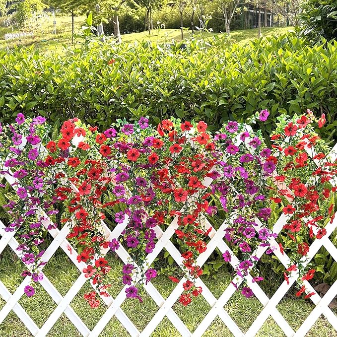 Artificial Hanging Flowers for Outdoors Faux Plants for Spring Summer Decoration,6 Bundles UV Resistant Realistic Silk Flowers Indoor Outside Garden Porch Patio Balcony Yard Farmhouse