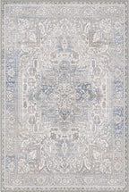 GENIMO 8x10 Area Rugs for Living Room, Machine Washable Non Slip Vintage Retro Rugs, Low Pile Lightweight Thin Print Rug for Bedroom, Dining Room, Home Office, Khaki Blue