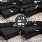 108 Inch Modular Sectional Sofa with Pull Out Bed,U Shaped 7 Seat Sectional Sleeper Sofa with Storage,Sectional Couches for Living Room,Cloud Modular Couch,Removable Sofa Cover,Black