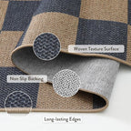 Lahome Checkered Easy Jute Living Room Rugs, 5x7 Dining Room Office Rug Farmhouse Outdoor Patio Carpet, Checkerboard Washable Non Slip Indoor Outdoor Blue Carpet for Backyard Entry Deck