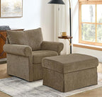 35.82” Accent Chair with Ottoman Upholstered Living Room Chairs for Reading Chair with Chaise Lounge Chairs Indoor, Comfortable Armchair for Bedroom (Brown, 35.82")