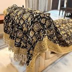 Bohemian Floral Cotton Throw Blanket with Tassels | 48x70 Inch Handblock Printed Sofa Throw | Black & Gold Decorative Bed Cover | Lightweight Couch Throw for Living Room & Bedroom