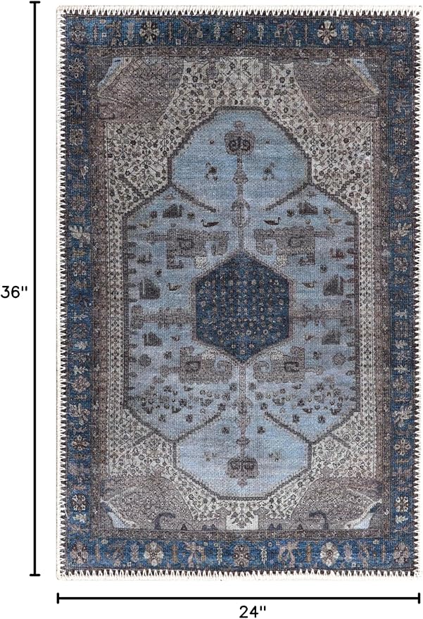 Keen Home Design 2x3 Rug - Machine Washable Entry Rug with Non-Slip Backing, Ideal for Enteryway, Kitchen, Bathroom, Laundry Room - Vintage, Easy Clean, Durable, Low Pile Rug - (2' x 3')