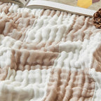 EMME Checkered Cotton Blanket Twin Large 60"x80" 100% Muslin for Couch Breathable Cooling Gauze All Season Soft and Lightweight Pre-Washed (Light Tan)