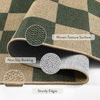 Lahome Checkered Easy Jute Dining Room Rug, 5x7 Indoor Outdoor Rugs for Patio Living Room, Neutral Checkerboard Non Slip Low Pile Green Carpet for Bedroom Office Backyard