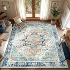 Topllen Washable Area Rug - Area Rug 6'x9' Boho Soft Living Room Rug, Non-Slip Large Area Rugs Indoor for Dining Room Livingroom Bedroom, Vintage Rug (Multi, 6x9ft)