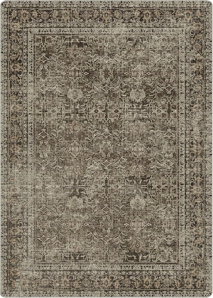 Area Rugs 8x10 for Living Room Bedroom, Vintage Machine Washable Stain Resistant Rug, Large Soft Low Pile Sage Charcoal Foor Mat with Non Slip Backing for Dining Room