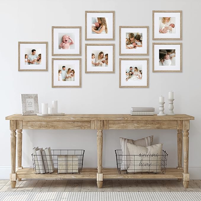 Sheffield Home 9 Piece Gallery Wall Frame Set, 12x12 in. Matted to 8x8 in. (Light Natural)