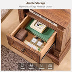 Farmhouse Nightstand with Charging Station, 18" End Table with 2 Drawers Storage and 1 Storage Shelf, Wooden Sofa Table w/Roman Column, , Bedside Cabinet for Bedroom, Living Room, Reclaimed Barnwood