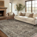 Area Rugs 8x10 for Living Room Bedroom, Vintage Machine Washable Stain Resistant Rug, Large Soft Low Pile Sage Charcoal Foor Mat with Non Slip Backing for Dining Room