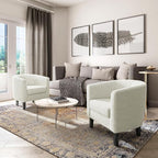 BELLEZE Accent Barrel Chair Set of 2, Linen Round Chair Club Tub Sofa Corner Chair with Flared Legs and Cozy Soft Padding for Living Room Bedroom Waiting Room - Teddy White