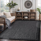 CAMILSON Indoor Outdoor Rug, 5x7 Bordered Dark Grey Black Modern Area Rugs for Indoor and Outdoor Patios, Kitchen and Hallway Mats, Washable Porch Deck Outside Carpet (Bordered Black, 5 x 7)