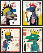 SIGNWIN Framed Vintage Retro Antique Basquiat Dinosaur Print Wall Art, Set of 4 Illustration Wall Decor Prints, Multicolor Contemporary Wall Décor for Living Room, Bedroom - 11"x14" Black