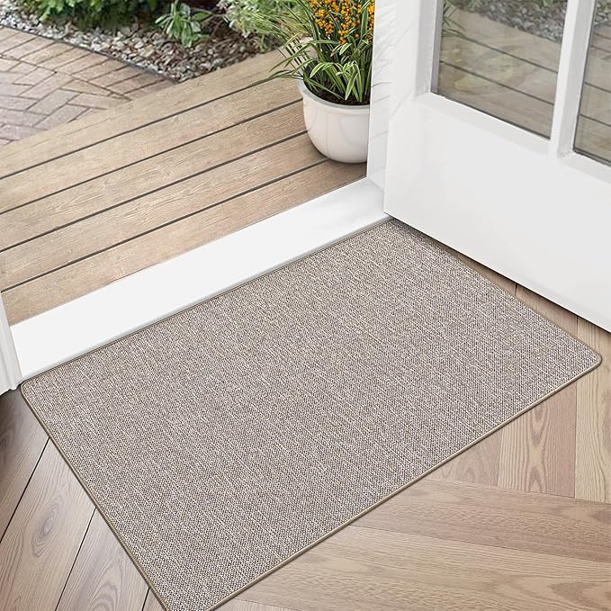 LUMI Ultra Thin Door Mat for Entryway, Low Profile Non Slip Rubber Backing Indoor Doormat, Easy Clean Welcome Entrance Mat for Inside House, Patio,Beige 24"x36"