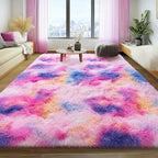 Large 8x10 Area Rugs for Living Room, Dark Rainbow Soft Shag Rug for Bedroom, Non-Slip Ultra Fluffy Rug, Modern Plush Carpet for Girls Boys Kids Room Dorm, Fuzzy Rug for Home Decor Aesthetic