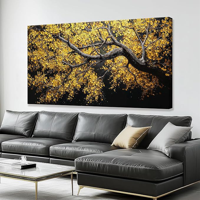 TAIJXAGSG Large Canvas Wall Art Decor For Living Room Pictures Gold Tree Wall Art Decoration Abstract Tree Plants Artwork Wall Art Modern Painting Pictures For Bedroom Home Kitchen Office 29"X 58"