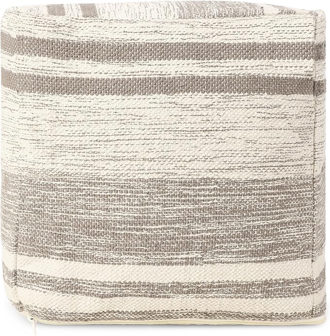 REDEARTH · Tufted Pouf Ottoman with Filler Textured Storage Cube Bean Bag Pouffe Footrest for Living Room, Bedroom, Nursery, Kidsroom; 100% Cotton (17.5"X17.5"X17.5", Melange Delight Taupe)
