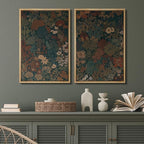 SIGNFORD Framed Canvas Print Wall Art Set Vintage Botanical Floral Dark Green and Rust Toned Illustration Modern Art Decorative Nordic Nature for Living Room, Bedroom, Office - 16"x24"x2 Natural