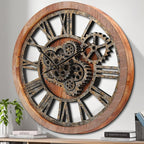 HOIBAI Large Wall Clock, Wall Clocks for Living Room Decor 20 Inch Farmhouse Vintage Rustic Kitchen Wall Decor Vintage Roman Oversized Wall Clock for Home Bedroom House, Moving Gears Clock