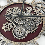 The B-Style Large Real Moving Gears Wall Clock 30 inch Rustic Retro Industrial Farmhouse Wood Clock Oversized Decorative Vintage Wall Clocks for Living Room (Cherry red and Bronze