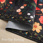 Bedroom Rug 3x5 Rug Washable Area Rug Non Slip Low Pile Boho Floral Small Carpet for Bedroom, Bedside, Kitchen, Entryway, Kids Room, Office, College Dorm Essentials for Girls(Black)