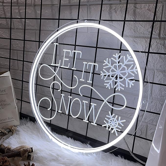 HDJSIGN Let It Snow Christmas Neon Sign for Wall Decor Aesthetic Christams Decorations 3D Carving LED Neon Light for Home Shop Window Decor White Light Signs Xmas Gift for Kids 13.8x13.8''