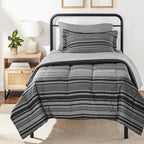 Amazon Basics 5-Piece Lightweight Microfiber Comforter Set with Sheets ,Bed-in-a-Bag Sheets, Gray Calvin Striped Bedding, Twin/Twin XL