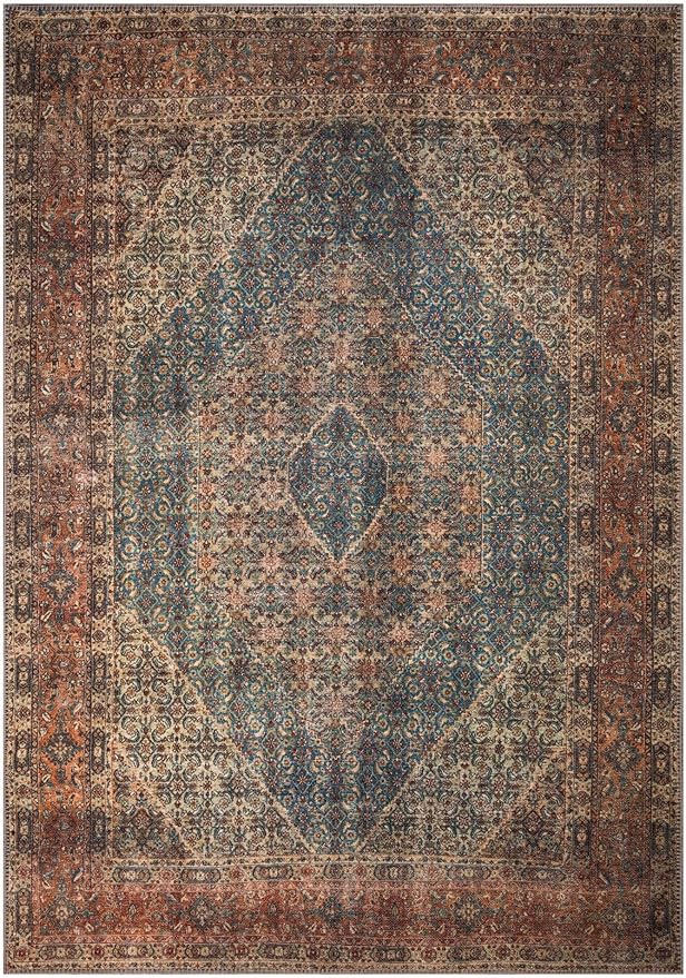 Keen Home Design 8x10 Rug - Machine Washable Area Rug with Non-Slip Backing, Ideal for Living Room, Dining Room, Bedroom - Vintage, Easy Clean, Durable, Low Pile Rug - (8' x 10')