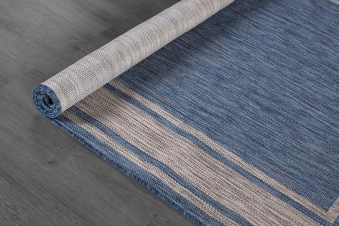 Beverly Rug Large Outdoor Rug 9x12 Modern Bordered Area Rugs for Indoor and Outdoor Patio Deck Porch Garden Waterproof Weather Sun Resistant Washable Outside Carpet (9 x 12 Navy)