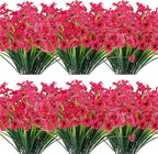 20 Bundles Artificial Flowers Outdoor UV Resistant Fake Flowers No Fade Faux Plastic Plants Garden Porch Window Box Decorating(Rose Red)…