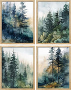 SIGNWIN Adhesive Canvas Poster Green & Teal Watercolor Forest Pine Trees Nature Wilderness Photography Realism Decorative Rustic Cozy Zen for Living Room, Bedroom, Office - 8"x10"x 4