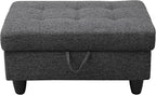 Ottoman Rectangular Storage Ottoman Bench, Flannel Footrest Stool Footstool with Lid for Living Room, Bedroom, Entryway, Black Gray, 35"x23.5"x17.5"