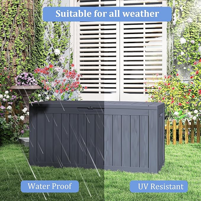 90 Gallon Lockable Resin Deck Box with Wheels, Waterproof & UV-Resistant Outdoor Storage Box for Outdoor Cushion Storage, Garden Tools & Pool Accessories Storage, Black