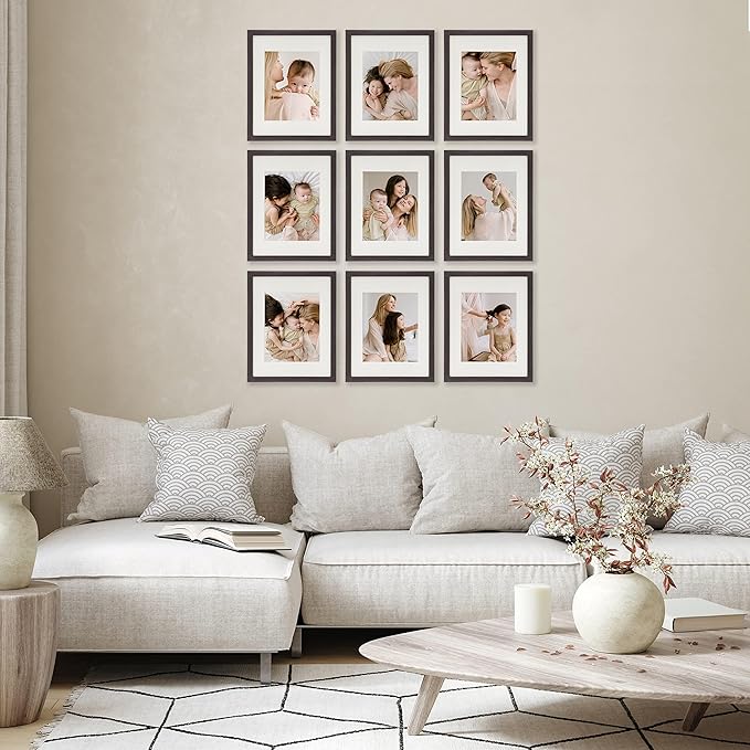 Sheffield Home 9 Piece Gallery Wall Frame Set, 11x14 Inch, Dark Oak