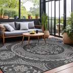 Medallion Outdoor Rug 6x9 Washable Outside Carpet for Indoor Patio Porch Waterproof Easy Cleaning Non Shedding Area Rugs Dark Gray 6 x 9