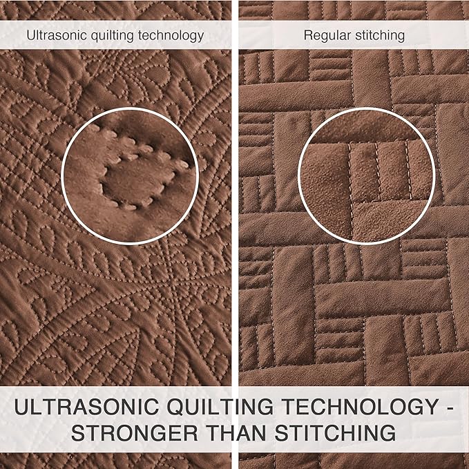 Love's cabin Twin Quilt Set Brown Bedspreads Bedding Set - Soft Bed Lightweight Bedspread Comforter - Modern Style Coin Pattern Coverlet for All Season - 2 Pieces (1 Quilt, 1 Pillow Sham)