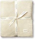 MakeMake Organics Organic Throw Blanket GOTS Certified Organic Cotton Blanket Chunky Knit Super Soft Cozy Fall Winter Large Adults Throw Blanket (50x60, Vanilla)