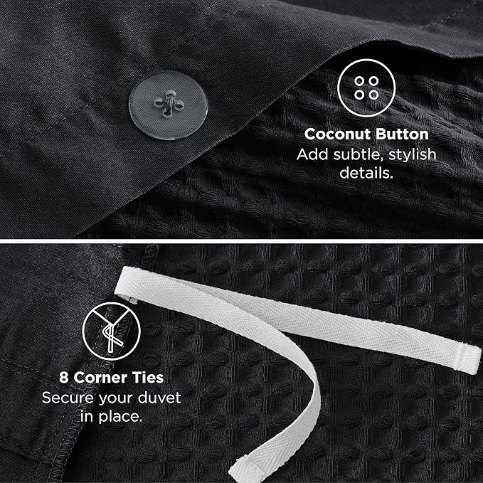 Bedsure Cotton Duvet Cover King - 100% Cotton Waffle Weave Black Duvet Cover King Size, GentleSoft™ and Breathable Bedding Set for All Season, 3 Pieces, 104"x90"