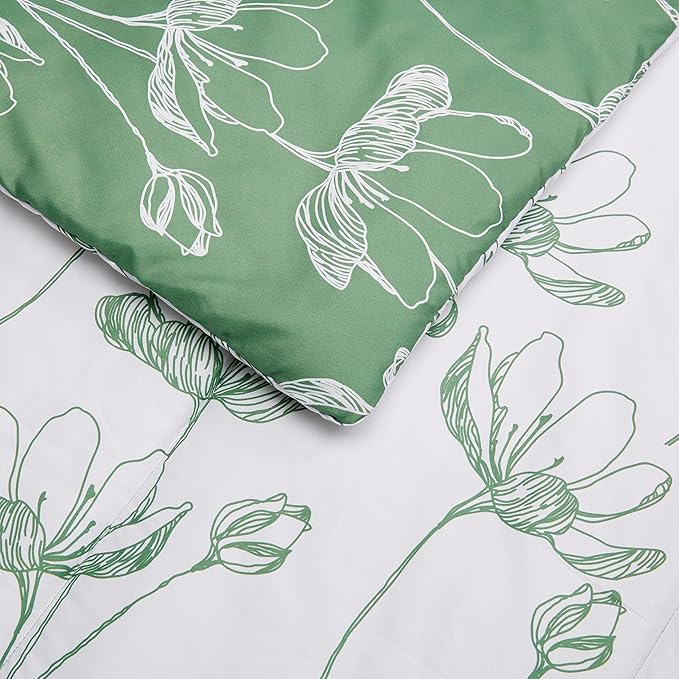Amazon Basics Lightweight Microfiber Comforter Sets, 5 Pieces, Green, Floral, Twin/Twin XL