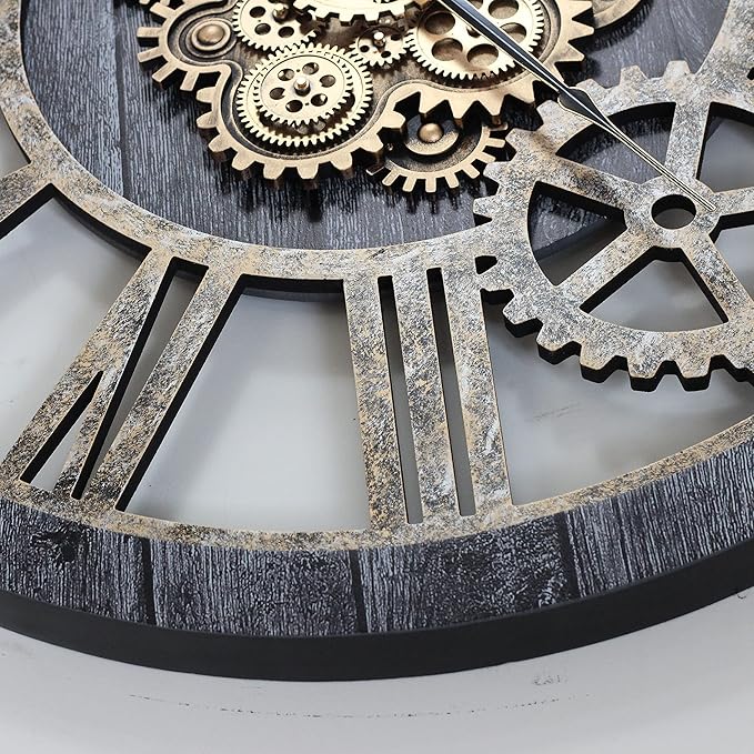 The Gears Clock 36'' Inch Real Moving Gear Wall Clock Vintage Industrial Oversized Rustic Farmhouse (Vintage Carbon Grey and Bronze)