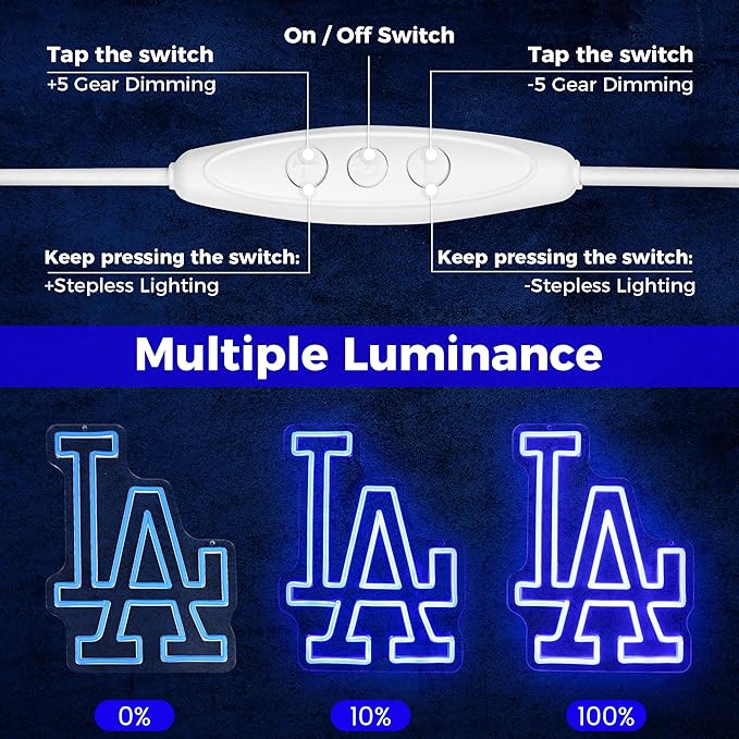 LA Baseball Neon Sign, Los Angeles Cool Light Up Dimmable LA Team Logo Hanging Led Neon Sign for Baseball Wall Decor Art, Bedroom, Party, Man Cave, Garage, Birthday Christmas Gift for Baseball Fans
