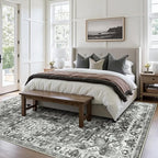 GENIMO Machine Washable 8x10 Area Rugs for Living Room, Non Slip Vintage Rugs, Low Pile Lightweight Chenille Print Rug for Bedroom, Dining Room, Home Office, Deep Gray