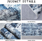 Rugcomf 3x5 Rug Washable Boho Rug Soft Area Rug Abstract Pattern Non-Slip Non-Shedding Faux Wool Vintage Rug for Bedside, Bedroom Rug, Kitchen, Floor, Indoor, Laundry, Blue