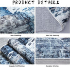 Rugcomf 4x6 Rug Washable Boho Soft Area Rug Abstract Pattern Non-Slip Faux Wool Vintage Rug for Living Room, Bedroom Rug, Farmhouse, Dining Room, Indoor, Kids Playroom, Blue