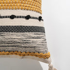 BlissBlush Fall Yellow Mustard Decorative Throw Pillow Cover 18x18 Square Boho Accent Pillowcase Tassels Farmhouse Cushion for Couch Sofa Bedroom Living Room Home Décor Cover ONLY