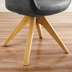 Art Leon Office Chair No Wheels, Mid Century Modern Desk Chair, Swivel Accent Chair with Oak Wood Legs, Faux Leather Upholstered Armchair for Desk, Black