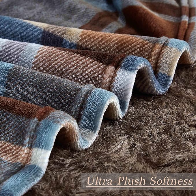 MERRYLIFE Throw Blanket Plaid Sherpa | Ultra-Plush Soft Colorful Oversized | Decorative Couch Travel Blanket | King Size(90" 102", Greenland)