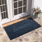 Yimobra Welcome Front Door Mat Outdoor, Heavy Duty Sturdy Non Slip Doormats, Rubber Backing, Low-Profile Entrance Rugs, Absorbent Resist Dirt, Easy Clean Patio Garage Floor Mats, 47X24 Inch, Blue