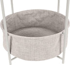 Amazon Basics Round Storage End Table, Side Table with Cloth Basket, White/Heather Gray, 17.7"L x 17.7"W x 18.9"H